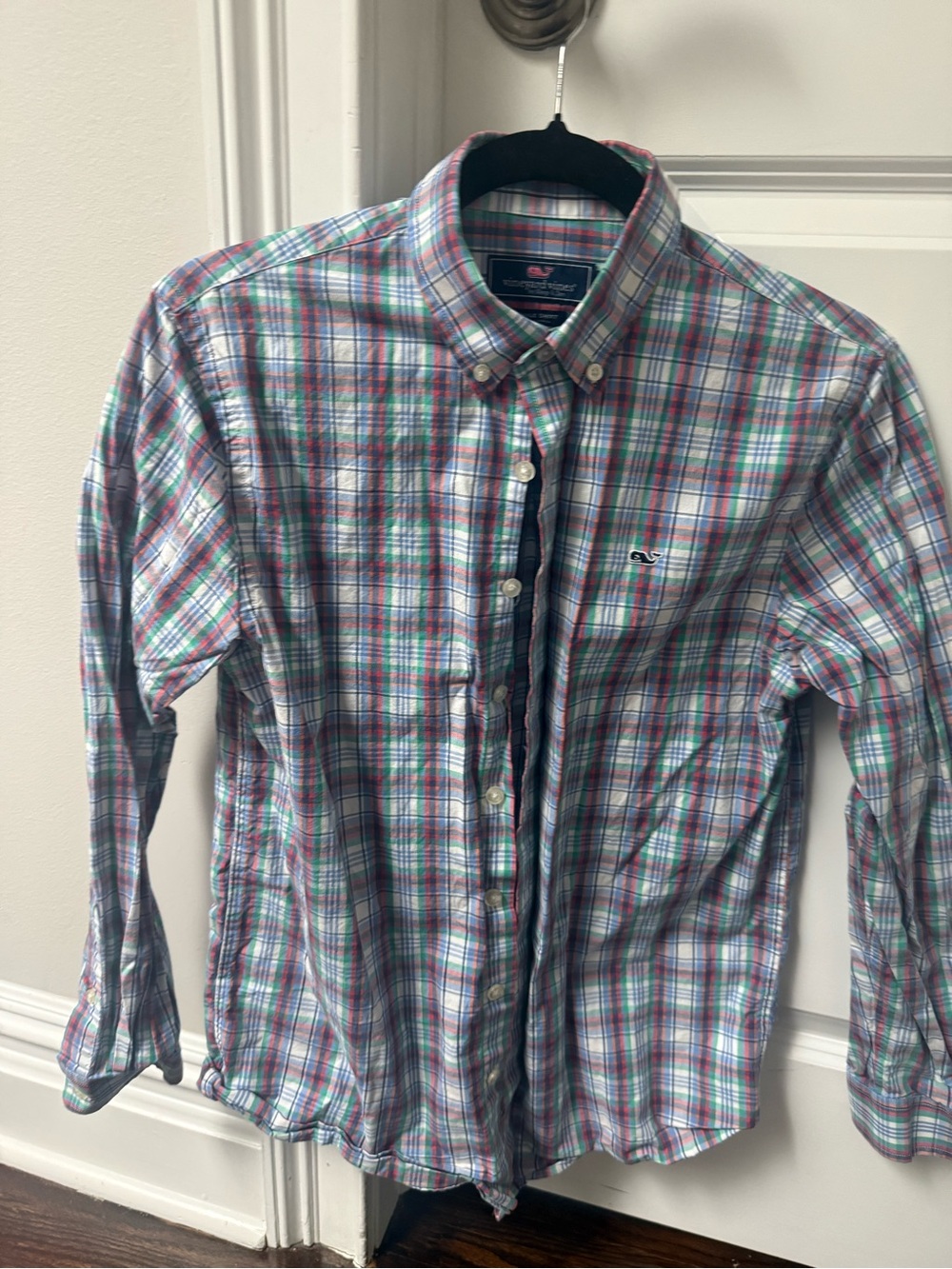 Vineyard Vines Long-Sleeve Plaid Button-Down in Blue, Green & Pink